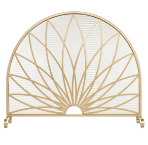 Écrans uniques de garde du feu d'écran de feu de fer forgé solide pour le grand protecteur d'étincelle de cheminée avec le rouleau et la poignée décoratifs - Product Image 1