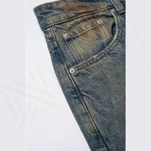 Jean en denim délavé coupe droite taille haute pour homme, en coton, coupe classique, style décontracté automne, avec fermetures éclair tissées - Product Image 5