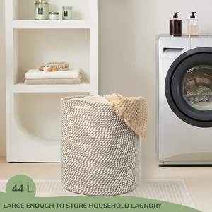 Cesta de Lavandería de Mimbre de Algodón Reciclado, Cesta de Almacenamiento de Cuerda Tejida Blanca y Gris Melange para Juguetes, Toallas, Sala de Estar - Product Image 5