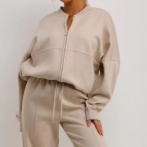 Women's 100% Cotton Track Suit Custom Casual Plain Color Street Wear Adult Sweat Suit - Product Image 5