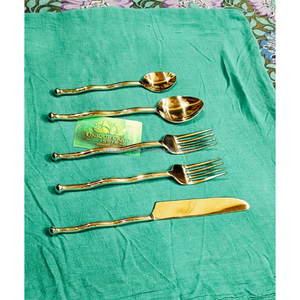 Silver Wavy Twig Handle Cutlery Set Stainless Steel <b>Spoon</b> Fork Knife Tableware Wholesale Custom Fine Dining Home Kitchen Decors - Product Image 3