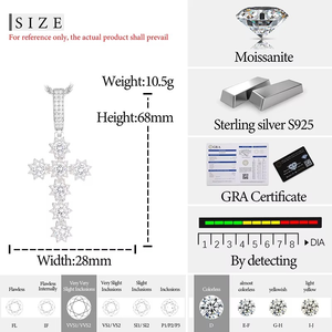 Colgante de Cruz con Micro Pavé de Moissanita, Colgante de Cruz con Piedras de Moissanita, Plata Sólida 925, Moissanita Certificada GRA - Product Image 6