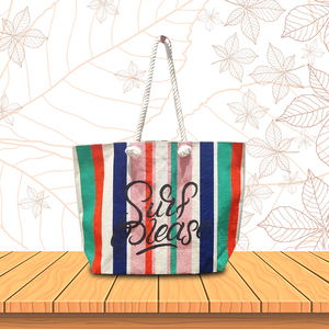 Bolsa de Playa de Yute Resistente al Agua, Estilo Minimalista, con Asas - Product Image 1