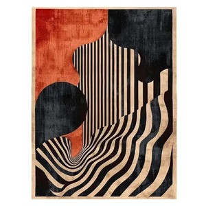 Modern Abstract Striped Wool <b>Rug</b>| Geometric <b>Black</b> Orange Hand Tufted Living Room Carpet Contemporary Bedroom Decorative Area <b>Rug</b> - Product Image 5