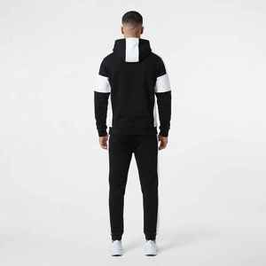 Ensemble de survêtement décontracté pour homme, noir et blanc, à capuche, manches longues, coupe régulière, pour l'automne - Product Image 2