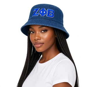 Sombrero de Pescador de Mezclilla Azul Oscuro para Mujer, con Logotipo Bordado ZPhiB, Ala Ancha, Estilo Casual Vintage, para Verano, Protección Solar - Product Image 1