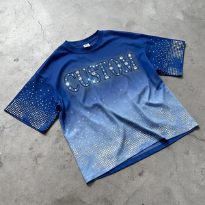 เสื้อยืดแบรนด์ส่วนตัวพร้อมป้ายและแท็ก  ลายกราฟิกประดับคริสตัล  เอฟเฟกต์ซันเฟด  ทรงหลวมไหล่ตก  น้ำหนักเบา - Product Image 1
