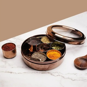 Designer Metal Masala Storage <b>Box</b> Decorative Lid Kitchen <b>Spice</b> Organizer Container for Herbs Seasoning Dining Use - Product Image 2