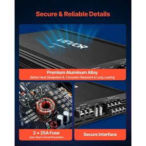 Amplificatore Audio per Auto a 4 Canali, Stabile a 2 Ohm, Bridgeabile, Classe A/B, Gamma Completa, Potenza 4 X 250W @ 4 Ohm o 4 X 500W @ 2 Ohm - Product Image 5