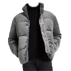 Blouson matelassé gris foncé pour homme, col montant, fermeture éclair, coupe-vent, rembourrage en polyester, hiver, à capuche, logo frontal, coupe classique - Product Image 2