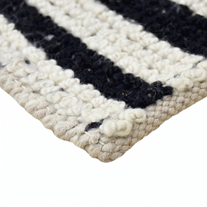 Black <b>Ivory</b> Geometric Wool <b>Rug</b> Eco-Friendly Non-Slip Hand Tufted Thick Pile Textured Diamond Vertical Stripe Area Carpet for - Product Image 6