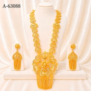 Premium <b>Silver</b> Plated Trendy Engagement Wedding Jewelry Set <b>Long</b> Haram Necklace Matching <b>Earrings</b> Zircon Alloy Model A-63083 - Product Image 4