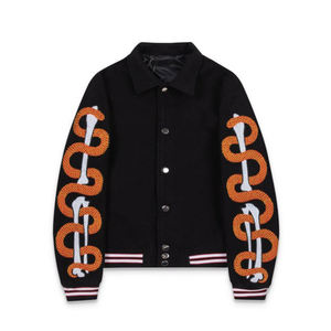 Chaqueta Varsity Marrón para Hombre con Apliques de Esqueleto, Mangas de Cuero PU, Estilo Urbano de Invierno, Cuello Mandarín, Logotipo Frontal, Forro de Algodón - Product Image 2
