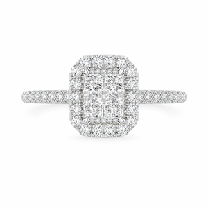 Anillo de Boda de Oro Blanco de 14K con Clúster de Diamantes Naturales de 0.50 CTTW |   Anillo de Compromiso con Halo Rectangular GH Color I Clarity para Mujer - Product Image 1