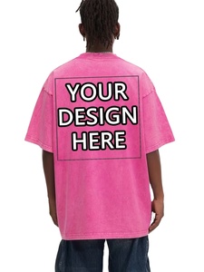 Custom Printed Chest Logo Personalized Front Silk Screen Printed Turtleneck Men's Washed Aged 100% Cotton T-Shirt Digital - Product Image 3