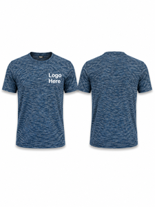 T-shirt à manches courtes pour homme, bleu chiné, coupe classique, séchage rapide, polyester tricoté, col rond, décontracté, logo sur le devant - Product Image 1