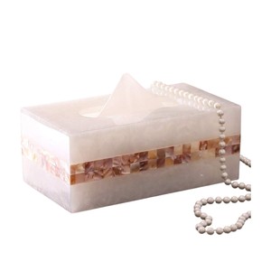 Caja de pañuelos rectangular de alta gama con incrustaciones de nácar y madera hecha a mano para decoración del hogar - Product Image 4