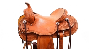 Selle de cheval classique en cuir de style western, équipement d'équitation haut de gamme, confortable et durable, avec arceau en fibre - Product Image 2