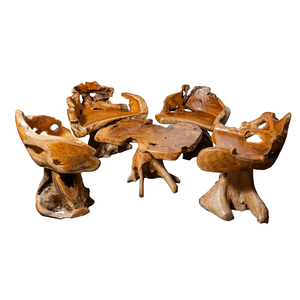 Juego de Mesa de Raíz de Teca Rústica Artesanal Premium ARTERRA con Sillones Esculpidos, Muebles Modernos para Sala de Estar, Patio o Cafetería - Product Image 1