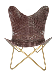 Modern Quilted Dark <b>Brown</b> Leather Butterfly <b>Chair</b> Premium Black Metal Frame Lightweight Handmade <b>Dining</b> Lounge <b>Chair</b> Home Office - Product Image 4