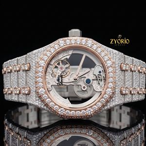 Reloj de Lujo Automático con Esqueleto de Moissanita para Hombre, Totalmente Cubierto de Diamantes de Moissanita VVS, Dos Tonos, Oro Rosa y Plata - Product Image 1