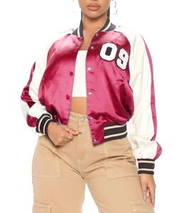 Chaqueta Varsity Corta de Satén para Mujer, Estilo Béisbol, Ligera y Transpirable, 100% Seda, Chaqueta de Satén Personalizada para Mujer, Precio al por Mayor - Product Image 6