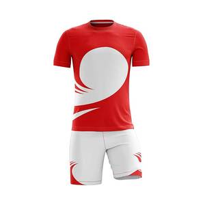 Ensemble de maillot de football rouge et blanc pour hommes, manches courtes, col rond, sublimé, polyester à séchage rapide, coupe athlétique, adulte, toutes saisons - Product Image 1