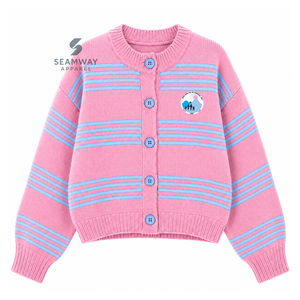 Cárdigan de punto a rayas para mujer de la hermandad Jack And Jill Of America, suéter informal bordado con botones y cuello redondo de manga larga - Product Image 1