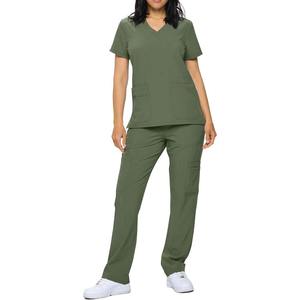 Ensemble de tenues médicales personnalisées pour femmes, extensible dans les 4 sens, col en V, manches courtes, uniforme d'infirmière, pantalon cargo jogger pour hôpital et clinique dentaire - Product Image 1