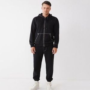Mens Embroidered Letter Design Contrast <b>Stitching</b> Full Zip <b>Hoodie</b> Heavyweight Fleece <b>Oversized</b> Streetwear Activewear 100% Cotton - Product Image 2