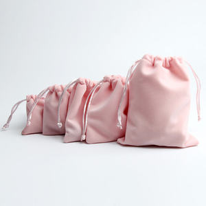 Pink Polyester/Cotton Muslin Bags Water Resistant Eco-Friendly Durable Washable Adjustable <b>Drawstring</b> Logo Print Promotional - Product Image 2