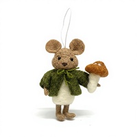Souris en feutre de laine faite à la main, brodée, motif animal de la forêt mignon, accessoires d'anniversaire, décoration de fêtes, personnalisable pour chambre d'enfant