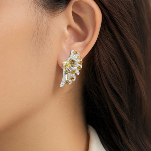 Luxury Wings <b>Cuff</b> <b>Earrings</b> Princess Cut Diamond 18K Solid Gold Women Party Jewelry - Product Image 2