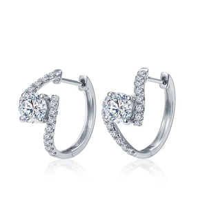 Luxury Round Diamond Hoop Earrings Rhodium Plated Women's Wedding Jewelry Claw Setting Style - Product Image 1