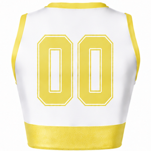 Maillot de cheerleading sans manches sublimé blanc et jaune, tenue de sport athlétique pour l'entraînement, la performance et la compétition - Product Image 2
