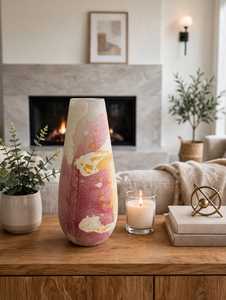 Vase à fleurs en verre effet marbre rose, fait main, moderne, pour intérieur et extérieur, décoration pour salon, anniversaire, Shri Govind - Product Image 1