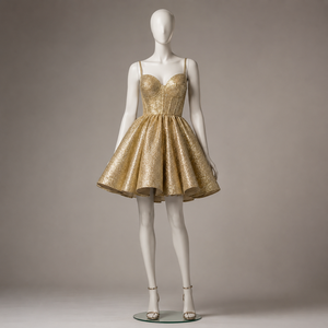 Mini-robe corset de luxe dorée à paillettes pour femme, robe de soirée scintillante, robe de bal courte en satin, tenue de cocktail - Product Image 2