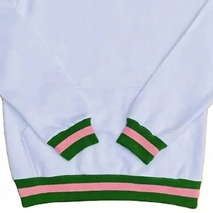 Sudadera blanca de cuello redondo para mujer con rayas verdes y rosas, manga larga, informal, de punto, para otoño - Product Image 3