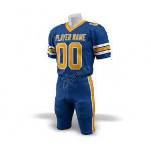 Maillot de football américain personnalisé pour équipe, bleu et jaune, sublimé, col en V, manches courtes, maille respirante, vêtements pour hommes adultes - Product Image 3