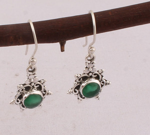 Natural Green Onyx <b>Earrings</b> 925 Sterling <b>Silver</b> - Vintage Victorian Style Emerald Green Gemstone <b>Dangles</b> - B2B Wholesale Jewelry - Product Image 5
