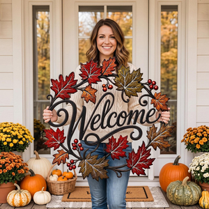 Guirlande d'Accueil d'Automne en Métal Vibrant avec des Feuilles d'Érable et des Baies Colorées, Décoration Murale Festive pour la Récolte de Thanksgiving - Product Image 5