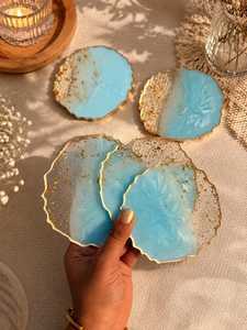 Premium Decorative Square Resin Wood Coaster Set Handmade Drink Mats Modern <b>Table</b> <b>Protection</b> Accessories Waterproof Heat - Product Image 4