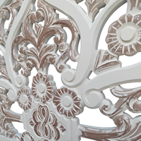 Tête de lit demi-lune Queen Size en bois sculpté à la main par un artisan, finition blanchie, pour chambre à coucher, style mural, collection Smart Art