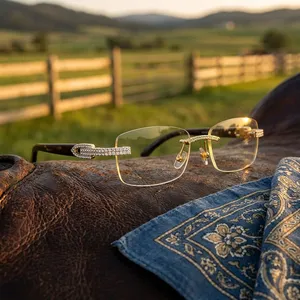 Lunettes de vue demi-cerclées rectangulaires avec accents en cristal, unisexe, légères, verres antireflets, style élégant pour adulte - Product Image 4