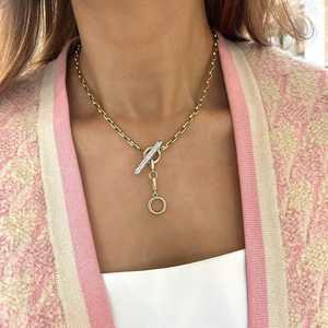 Diamond <b>Toggle</b> <b>Necklaces</b> 14K Solid Gold Rectangle 8Inch Rolo Chain Charm Holder Round Cut Lab Grown Layering <b>Necklaces</b> Wholesale - Product Image 3