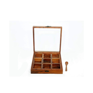 Boîte à épices en bois artisanale, boîte à masala ronde décorative avec incrustation florale, organisateur de rangement multifonctionnel pour la cuisine, pour les épices - Product Image 2