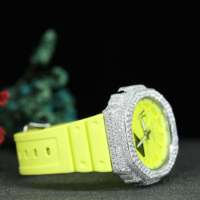 Montre personnalisée G-Sh0 GA2100 à mouvement quartz, sertie de diamants Moissanite, bracelet en caoutchouc de luxe Hip Hop pour hommes, 42 mm