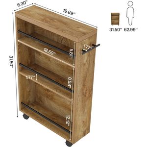 4 Tier Slide Slim Utility Storage Cart Rolling Narrow Kitchen and Laundry Cart with <b>Wheels</b> for <b>Small</b> Spaces - Product Image 3