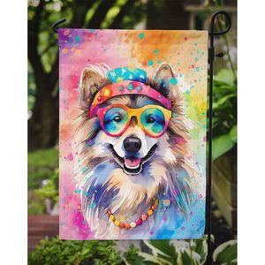 Drapeau de jardin Keeshond Hippie Dawg multicolore Boîte aux lettres décorative et bannière de patio pour cour et pelouse Oeuvre d'art pour parterres de fleurs - Product Image 3