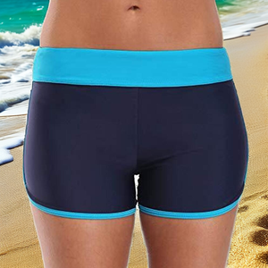 Women's High Waist Solid <b>Navy</b> Blue Sports <b>Shorts</b> With Turquoise Trim Quick Dry Knitted Fabric Regular Fit - Product Image 2